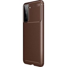 Teleplus Samsung Galaxy S21 Plus 5G Kılıf Karbon Dokulu Negro Silikon Kahverengi + Tam Kapatan Ekran Koruyucu + Kamera Koruyucu Kılıf
