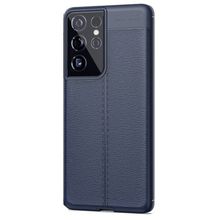 Teleplus Samsung Galaxy S21 Ultra 5g Deri Dokulu Niss Lacivert Silikon Cep Telefonu Kılıf