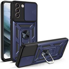 Teleplus Samsung Galaxy S22 5G Kamera Korumalı Yüzüklü Tank Pars Silikon Kırmızı Kılıf