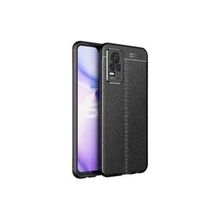 Teleplus Vivo V21E Kılıf Kamera Korumalı Deri Dokulu Silikon Siyah Nano Ekran Koruyucu