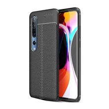Teleplus Xiaomi Mi 10 Deri Dokulu Siyah Silikon Kılıf