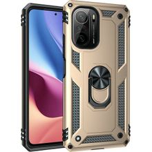 Teleplus Xiaomi Poco F3 Vega Yüzüklü Tank Gold Nano Ekran Koruyucu Silikon Cep Telefonu Kılıf