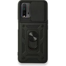 Teleplus Xiaomi Redmi 9T Kamera Korumalı Yüzüklü Tank Pars Silikon Siyah Kılıf