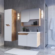 Teta Home Napoli 65 cm MDF Atlantik Çam Beyaz Banyo Dolabı Seti + Boy Dolabı