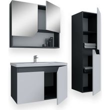 Teta Home Napoli 80 cm MDF Antrasit Beyaz Banyo Dolabı Seti + Boy Dolabı