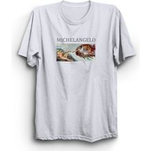 The Fame Michelangelo The Creation of Adam Resim Ressam Sanat Beyaz Kadın T-shirt