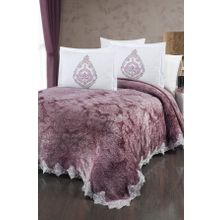 The Home Collection Larissa Mürdüm Fransız Güpürlü Battaniye Yatak Ört Seti