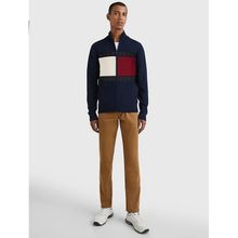 Tommy Hilfiger MW0MW25343DW5 Fermuarlı Yaka Mavi Erkek Kazak