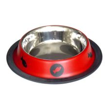 Tommy Kırmızı Pati Desenli 32 Oz Çelik Köpek Mama Su Kabı
