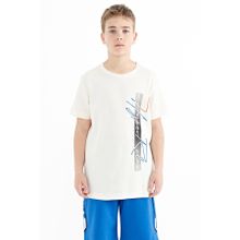 Tommy Life 11119 Ekru Yazı Baskılı O Yaka Standart Kalıp Erkek Çocuk T-shirt
