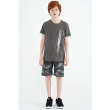 Tommy Life 11119 Koyu Gri Yazı Baskılı O Yaka Standart Kalıp Erkek Çocuk T-Shirt