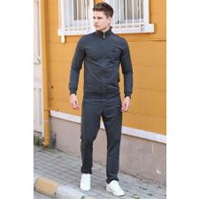 Tommy Life 85072 Antrasit Melanj Dik Yaka Fermuarlı Rahat Form Klasik Paça Erkek Eşofman Takımı