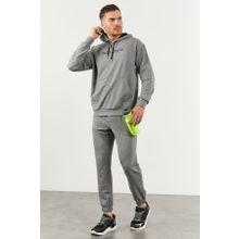 Tommy Life 85117 Gri Melanj Kapüşonlu Kanguru Cep Oversize Lastik Paça Erkek Eşofman Takımı