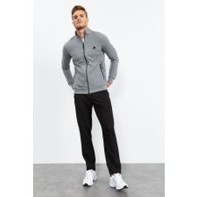Tommy Life 85152 Gri Melanj Siyah Dik Yaka Fermuarlı Standart Kalıp Klasik Paça Erkek Eşofman Takımı