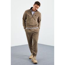 Tommy Life 85159 Camel Yarım Fermuar Dik Yaka Lastik Paça Polar Erkek Eşofman Takımı
