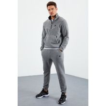 Tommy Life 85159 Gri Melanj Yarım Fermuar Dik Yaka Lastik Paça Polar Erkek Eşofman Takımı