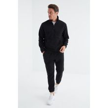 Tommy Life 85159 Lacivert Yarım Fermuar Dik Yaka Lastik Paça Polar Erkek Eşofman Takımı