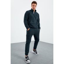 Tommy Life 85159 Orman Yeşil Yarım Fermuar Lastik Paça Polar Erkek Eşofman Takımı