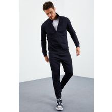 Tommy Life 85160 Lacivert Dik Yaka Fermuarlı Standart Kalıp Manşetli Erkek Eşofman Takım