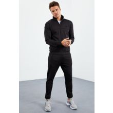 Tommy Life 85160 Siyah Dik Yaka Fermuarlı Standart Kalıp Manşetli Erkek Eşofman Takımı