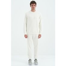 Tommy Life 85190 Ekru O Yaka Rahat Kalıp Şardonlu Basic Jogger Erkek Eşofman Takımı