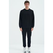 Tommy Life 85190 Siyah O Yaka Rahat Kalıp Şardonlu Basic Jogger Erkek Eşofman Takımı