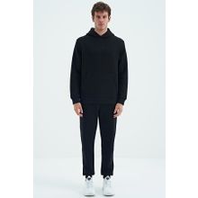 Tommy Life 85192 Siyah Kapüşonlu Kanguru Cepli Rahat Kalıp Şardonlu Jogger Erkek Eşofman Takımı