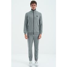 Tommy Life 85196 Gri Melanj Dik Yaka Fermuarlı Cep Detaylı Standart Kalıp Erkek Eşofman Takımı