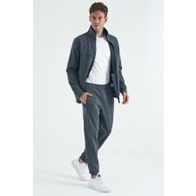 Tommy Life 85198 Antrasit Melanj Dik Yaka Fermuarlı Jogger Rahat Form Erkek Eşofman Takımı