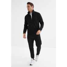 Tommy Life 85198 Siyah Dik Yaka Fermuarlı Jogger Rahat Form Erkek Eşofman Takımı