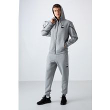 Tommy Life 85236 Gri Melanj Pamuklu Kalın Yumuşak Dokulu Comfort Fit Baskılı Erkek Eşofman Takımı