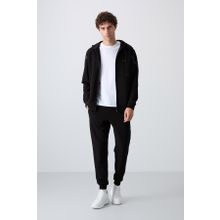 Tommy Life 85236 Siyah Pamuklu Kalın Yumuşak Dokulu Comfort Fit Baskılı Erkek Eşofman Takımı