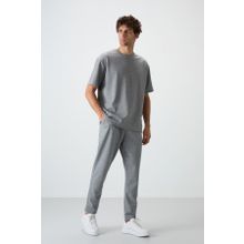 Tommy Life 85251 Gri Melanj Pamuklu Kalın Yumuşak Dokulu Oversize Fit Basic Erkek Eşofman Takımı