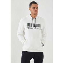 Tommy Life 87839 Ekru Nakışlı Kanguru Cep Standart Kalıp Kapüşonlu Erkek Sweatshirt
