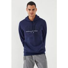 Tommy Life 87887 İndigo Yazı Nakışlı Standart Kalıp Kapüşonlu Erkek Sweatshirt