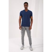 Tommy Life 87912 Basic Kısa Kol Standart Kalıp V Yaka İndigo Erkek T-shirt