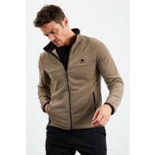 Tommy Life 87992 Camel Yazı Nakışlı Dik Yaka Fermuarlı Standart Kalıp Polar Erkek Sweatshirt