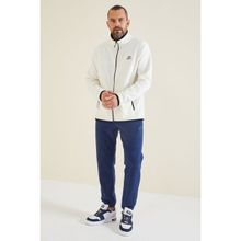 Tommy Life 87992 Ekru Yazı Nakışlı Dik Yaka Fermuarlı Standart Kalıp Polar Erkek Sweatshirt