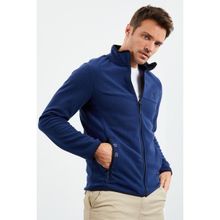 Tommy Life 87992 İndigo Erkek Yazı Nakışlı Dik Yaka Fermuarlı Standart Kalıp Sweatshirt Polar