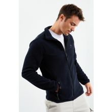 Tommy Life 87992 Lacivert Yazı Nakışlı Dik Yaka Fermuarlı Standart Kalıp Polar Erkek Sweatshirt