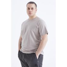 Tommy Life 88072 Basic Kısa Kol O Yaka Büyük Beden Koyu Bej Erkek T-Shirt -