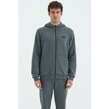 Tommy Life 88139 Haki Fermuarlı Kapüşonlu Cep Detaylı Şardonlu Rahat Kalıp Erkek Sweatshirt
