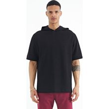 Tommy Life 88179 Siyah Kapüşonlu Kol Etiket Detaylı Oversize Erkek T-Shirt