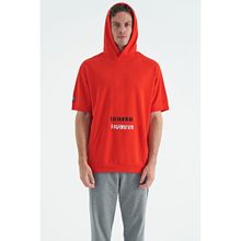 Tommy Life 88195 Aruba Kırmızı Fiesta Kanguru Cepli Yazı Nakışlı Kapüşonlu Erkek T-shirt