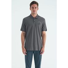 Tommy Life 88239 Koyu Gri Yazı Nakışlı Baskı Detaylı Standart Kalıp Polo Yaka Erkek T-Shirt