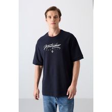 Tommy Life 88320 Lacivert Pamuklu Kalın Yumuşak Dokulu Oversize Fit Baskılı Erkek T-Shirt