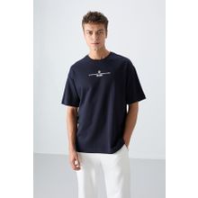 Tommy Life 88321 Lacivert Pamuklu Kalın Yumuşak Dokulu Oversize Fit Baskılı Erkek T-Shirt