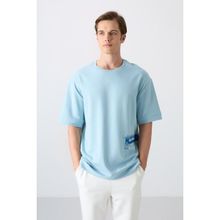 Tommy Life 88322 Açık Mavi Pamuklu Kalın Yumuşak Dokulu Oversize Fit Baskılı Erkek T-Shirt