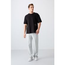 Tommy Life 88322 Siyah Pamuklu Kalin Yumusak Dokulu Oversize Fit Baskili Erkek T-Shirt