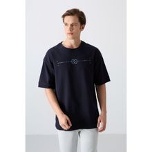 Tommy Life 88323 Lacivert Pamuklu Kalın Yumuşak Dokulu Oversize Fit Baskılı Erkek T-Shirt